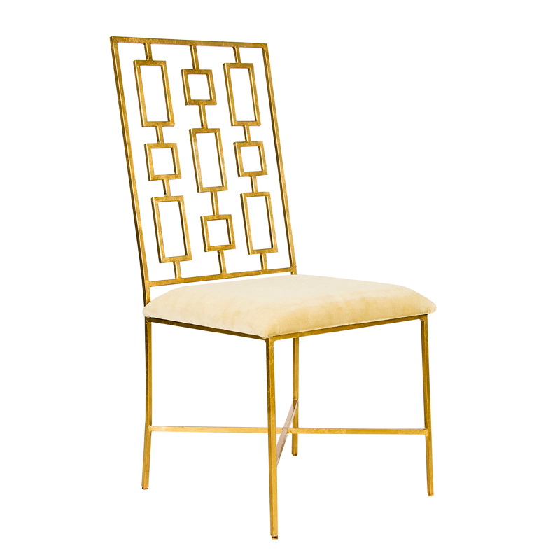 Worlds Away Gold Leaf Dining Chair With Beige Velvet Seat